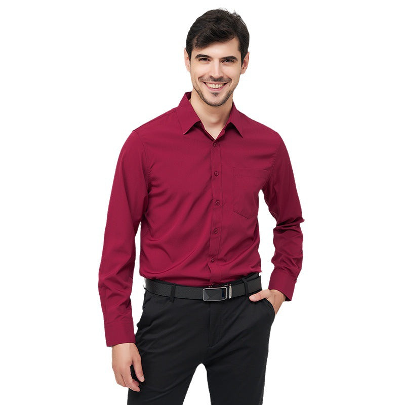 Autumn Solid Color Plus Size Four-sided Stretch Shirt Men's Business Casual Long-sleeved  Shirt Men's Shirt - view 5