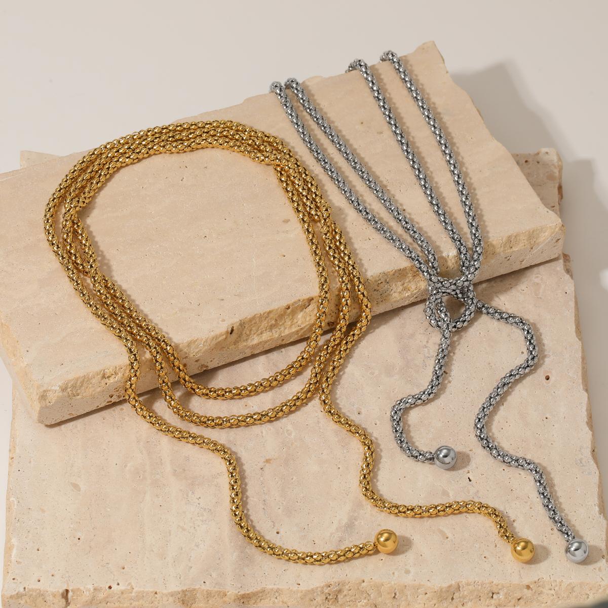 PVD Coated Real Gold Plated 16K White Plating Solid Color 304 Stainless Steel Casual Modern Style Waterproof Non Tarnish Necklace - view 4