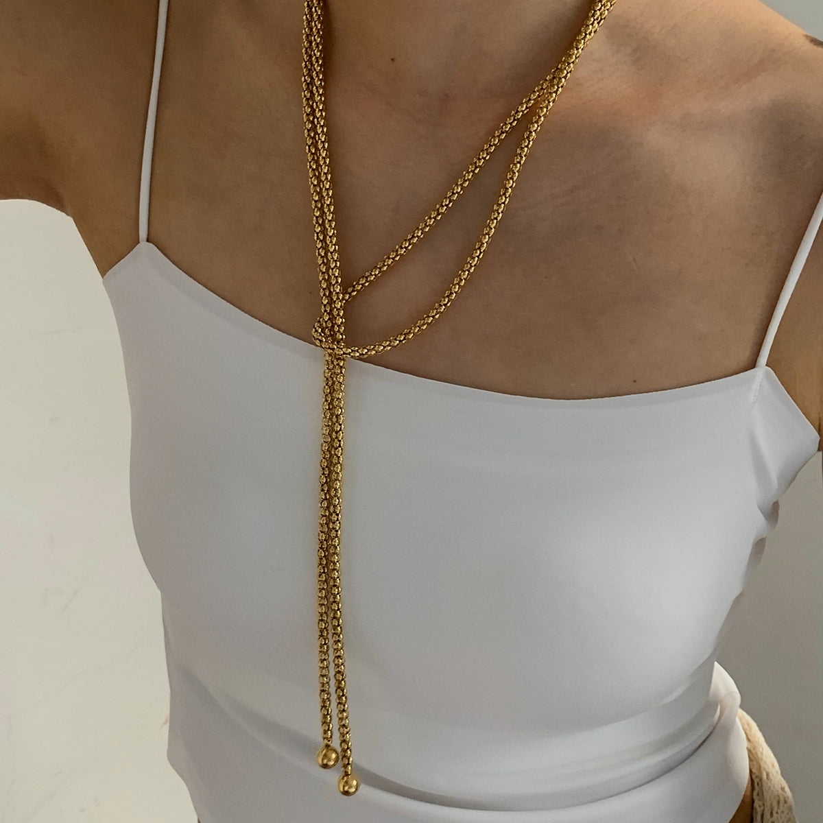 PVD Coated Real Gold Plated 16K White Plating Solid Color 304 Stainless Steel Casual Modern Style Waterproof Non Tarnish Necklace - view 2