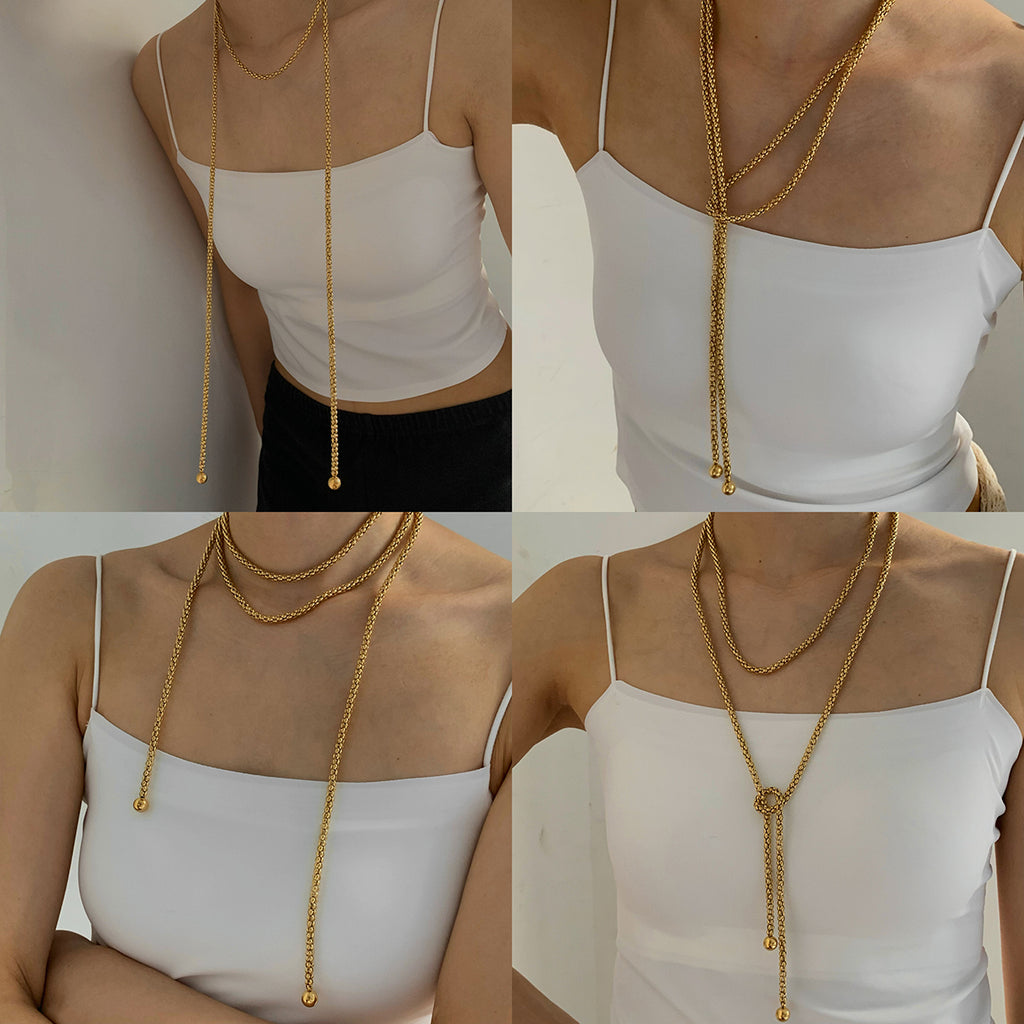 PVD Coated Real Gold Plated 16K White Plating Solid Color 304 Stainless Steel Casual Modern Style Waterproof Non Tarnish Necklace - front view