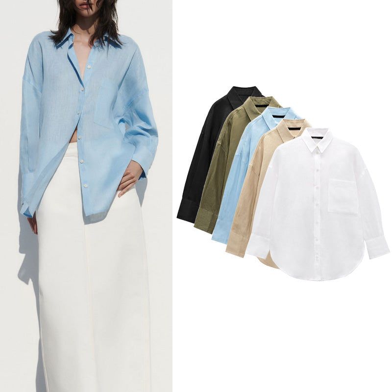 Wholesale Women's Casual Solid Color Long Sleeve Blouses - front view