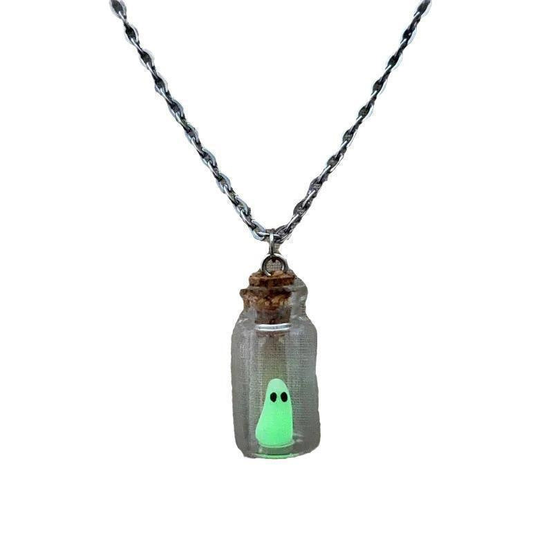 New Handmade Halloween Luminous Ghost Necklace Ornament Drift Bottle The Adopted A Ghost Necklac - view 3