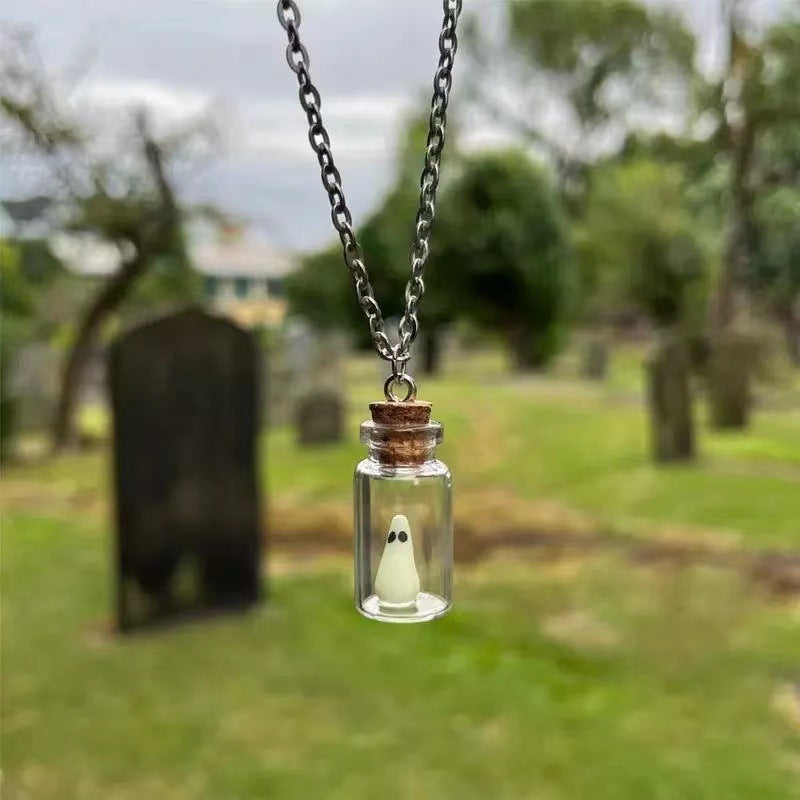 New Handmade Halloween Luminous Ghost Necklace Ornament Drift Bottle The Adopted A Ghost Necklac - front view