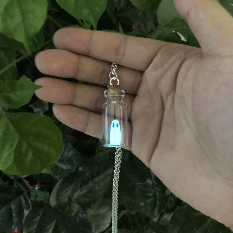New Handmade Halloween Luminous Ghost Necklace Ornament Drift Bottle The Adopted A Ghost Necklac - view 2