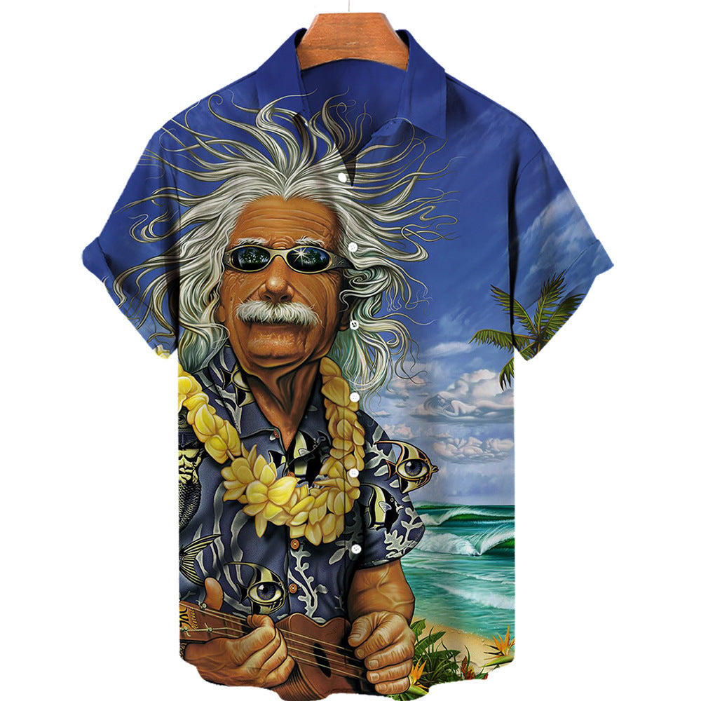 Wholesale Men's Vacation Cartoon Landscape Short Sleeve Printing Men's Tops - view 5