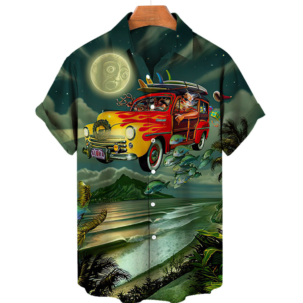 Wholesale Men's Vacation Cartoon Landscape Short Sleeve Printing Men's Tops - view 2