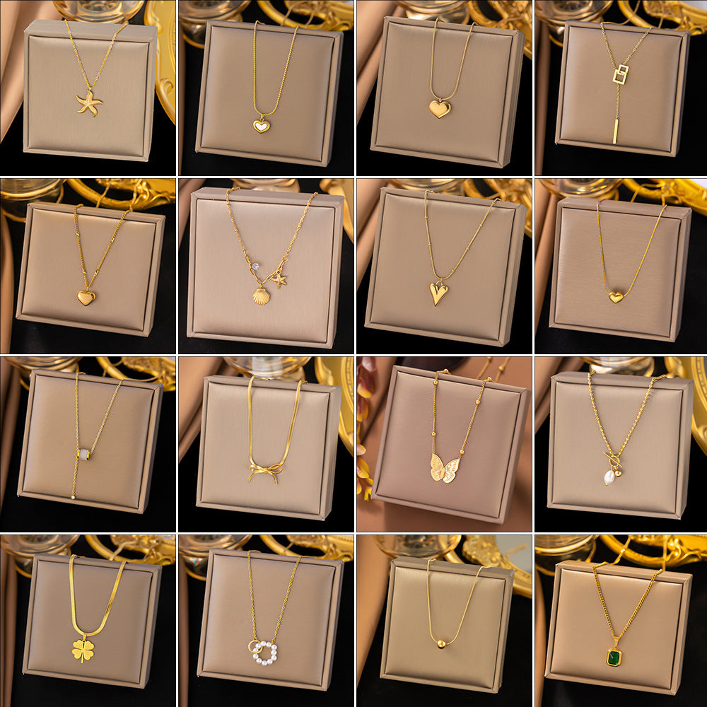 Real Gold Plated 304 Stainless Steel Ion Plating (IP) Stone-Free Starfish Heart Shape Bow Knot Waterproof Non Tarnish Sweet Simple Style Cable Chain Snake Chain Pendant Necklace For Women's -