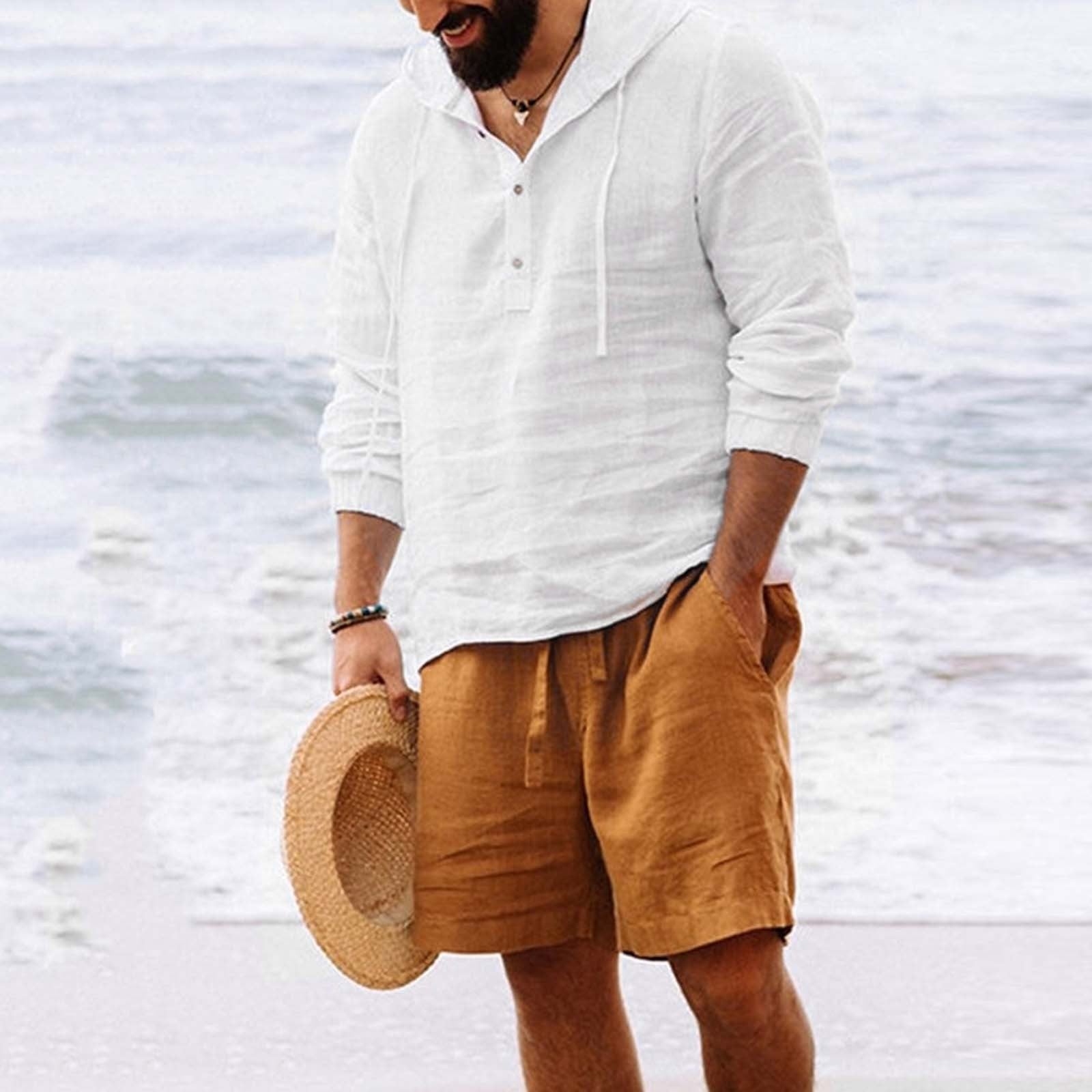 Wholesale Men's Linen Casual Solid Color Long Sleeve Men's Shirts - front view