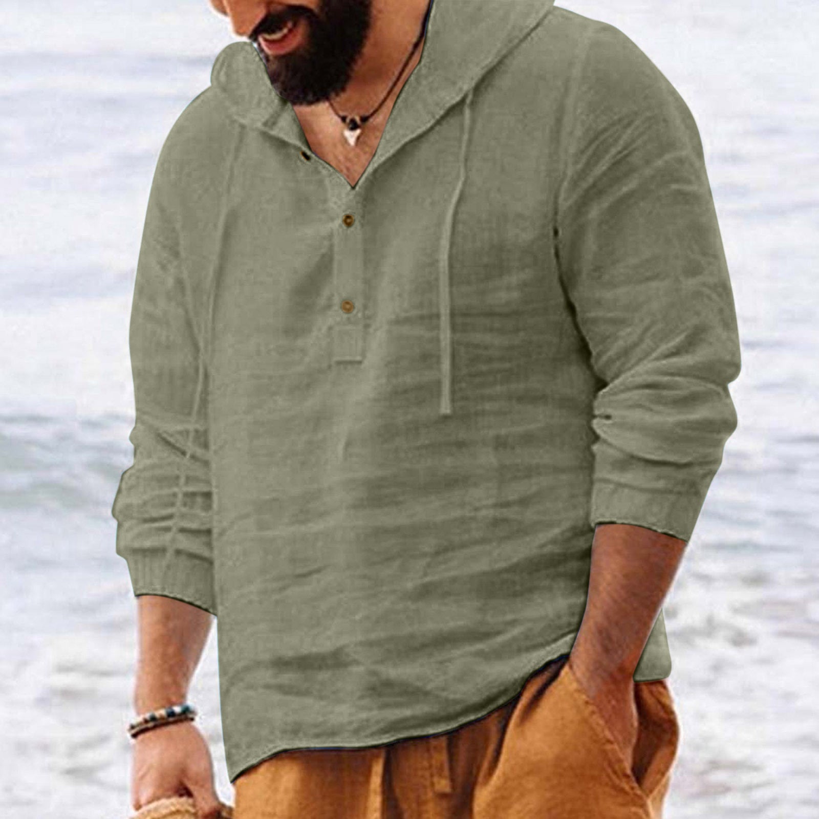 Wholesale Men's Linen Casual Solid Color Long Sleeve Men's Shirts - view 4