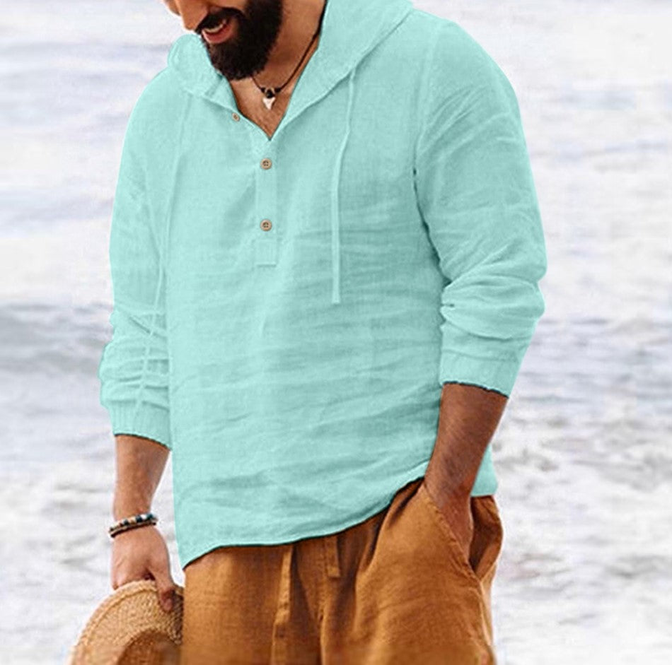 Wholesale Men's Linen Casual Solid Color Long Sleeve Men's Shirts - view 5