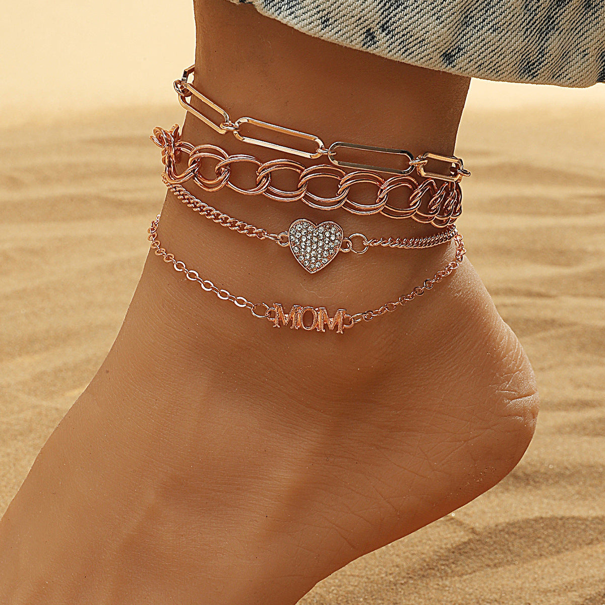 Jewelry Fashion Creative Diamond Letters Butterfly Chain Multi-layer Anklet Personalized Retro Beach Anklets - view 4