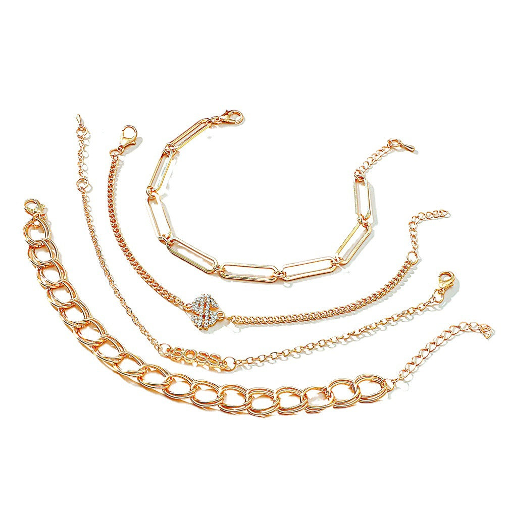 Jewelry Fashion Creative Diamond Letters Butterfly Chain Multi-layer Anklet Personalized Retro Beach Anklets - view 5