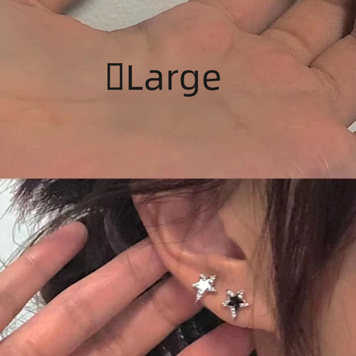 925 Silver Irregular Pentagram Ear Studs Ear Clip Men's And Women's Asymmetric Super Flash Five-pointed Star Earrings Zircon Earrings - front view