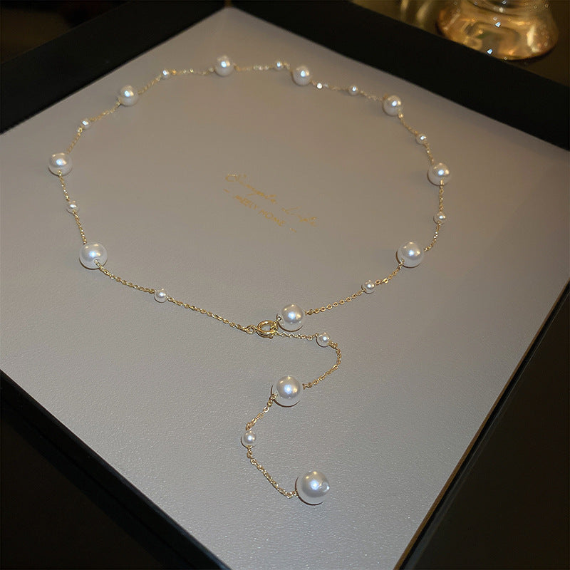 Zircon Pearl Drop Necklace High-grade Light Luxury Elegant Long Sweater Chain Dress Versatile New Necklace Necklace Necklace - view 2