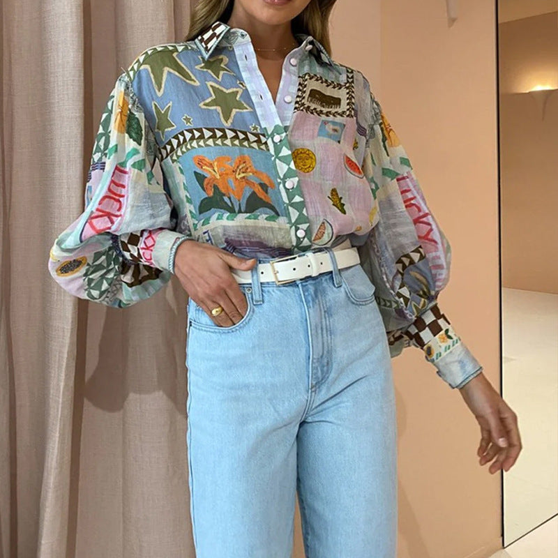 Wholesale Women's Hawaiian Multicolor Long Sleeve Blouses - view 3