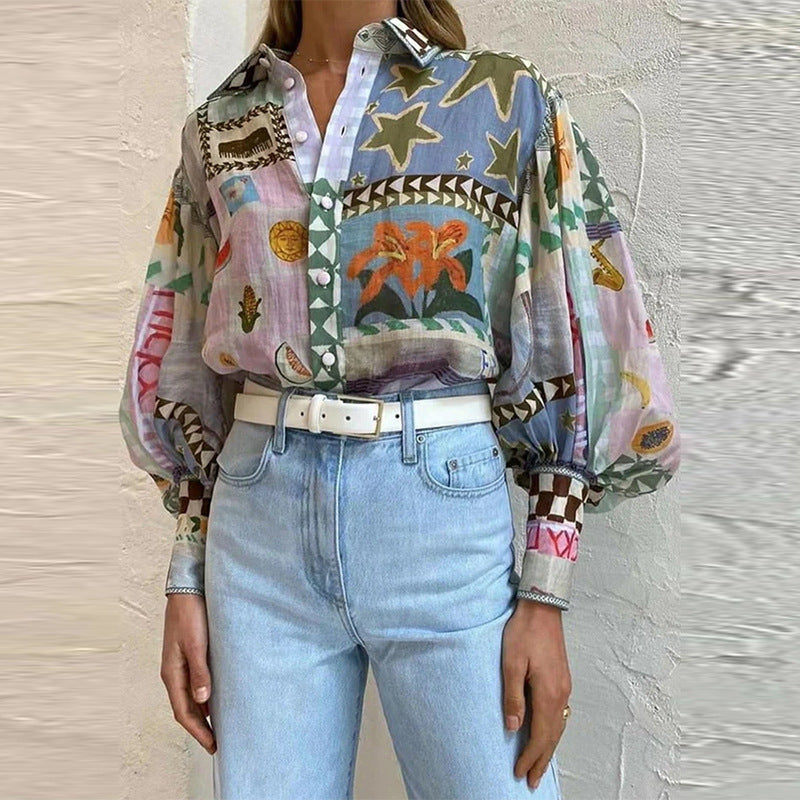 Wholesale Women's Hawaiian Multicolor Long Sleeve Blouses - view 2