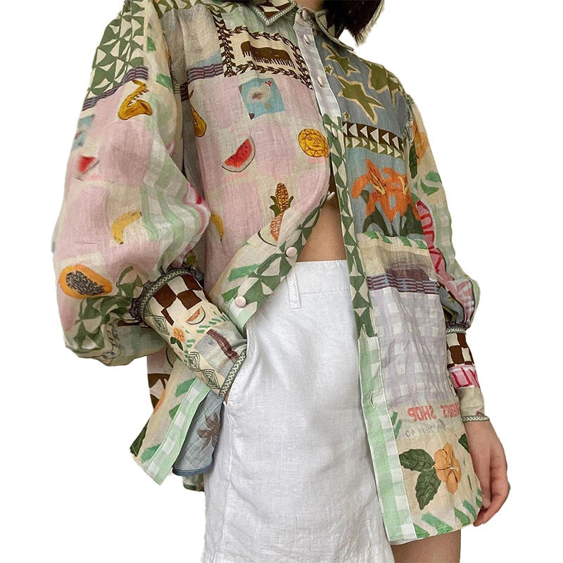 Wholesale Women's Hawaiian Multicolor Long Sleeve Blouses - view 4