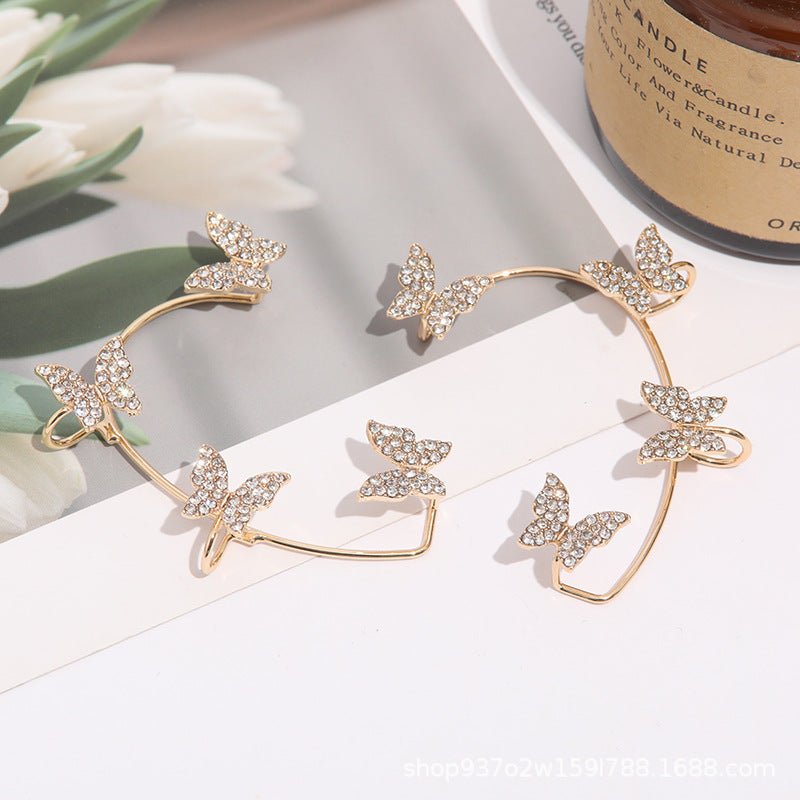 Super Flash Diamond Butterfly Ear Clip Ear Hanging Zircon Pearl Tassel One-piece Earrings Advanced Sense Earrings No Ear Holes Wholesale - view 4