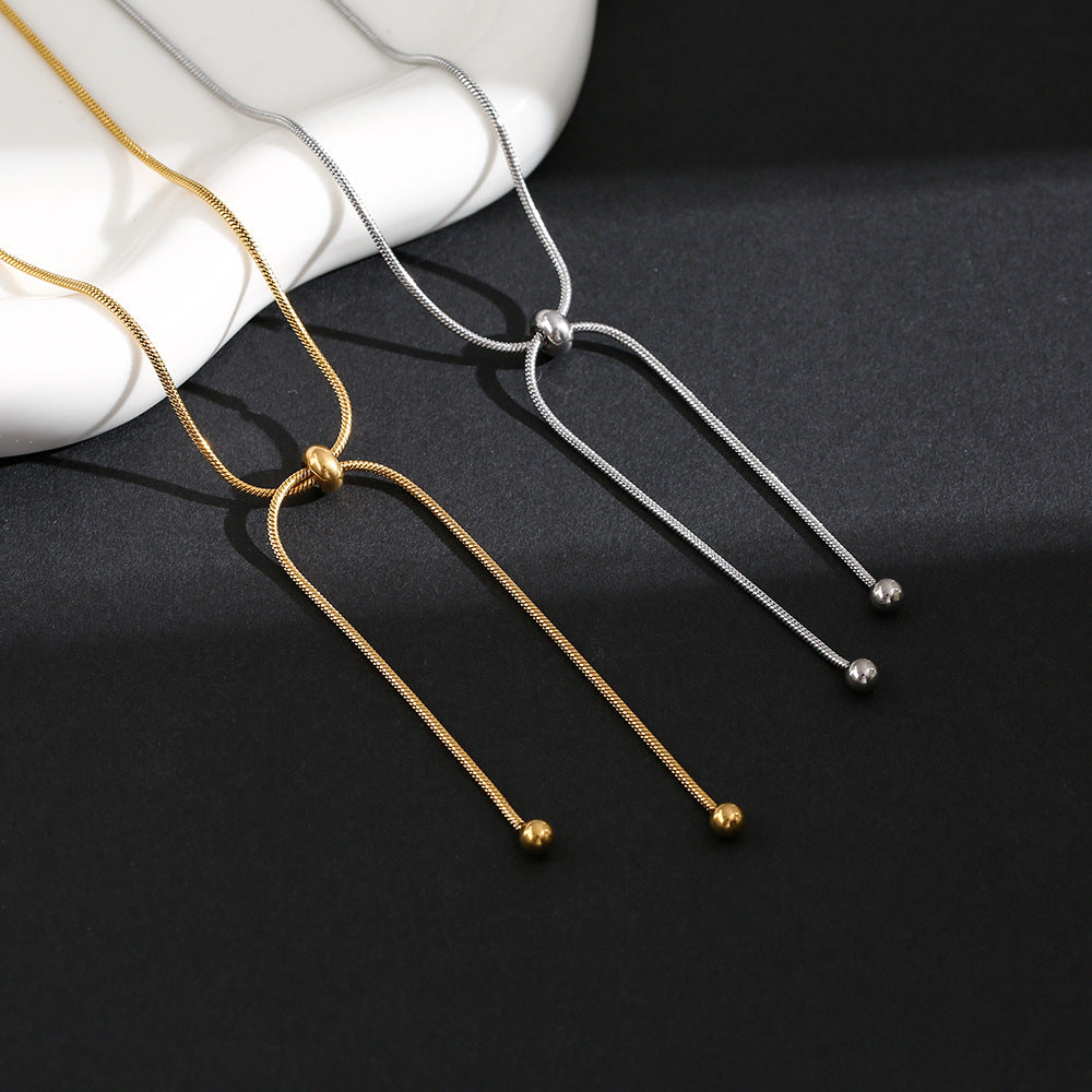 Simple Drawstring Necklace Round Beads Design 304 Stainless Steel Necklace - view 3
