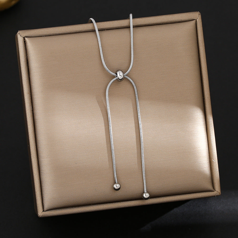 Simple Drawstring Necklace Round Beads Design 304 Stainless Steel Necklace - view 5
