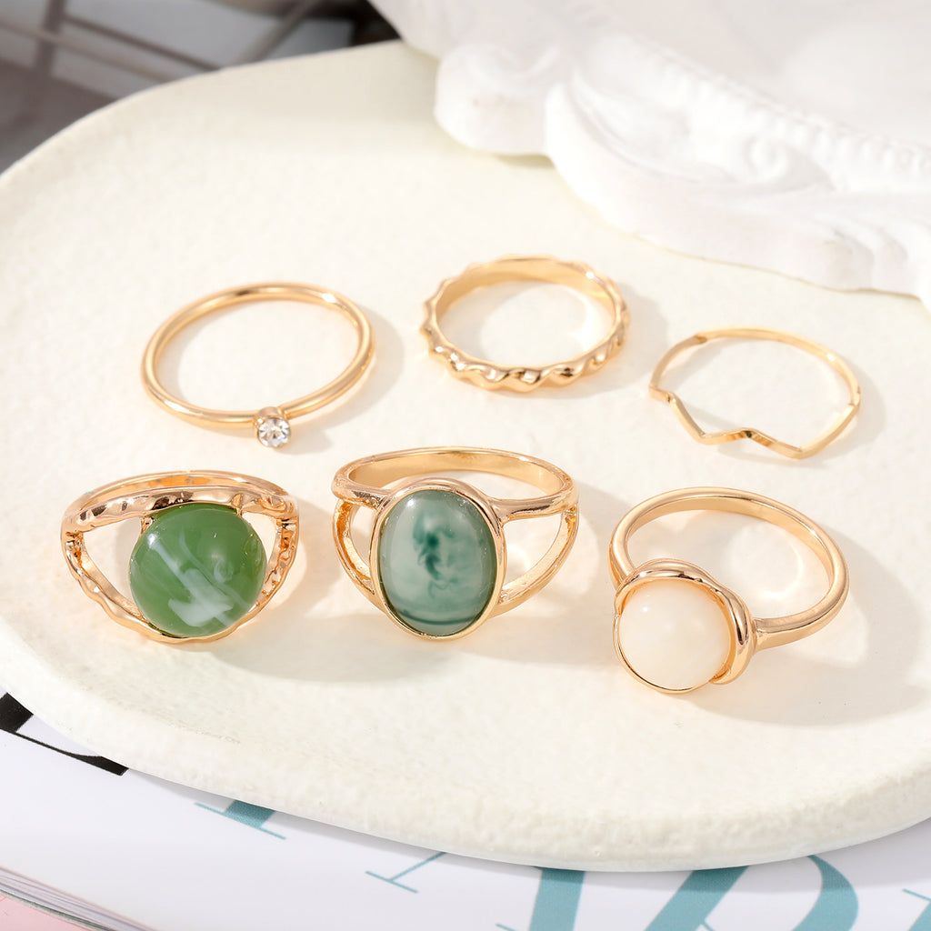 French Retro Style Emerald Metal Ring Set Niche High-end Irregular Ring Ring Ring Wholesale - view 2