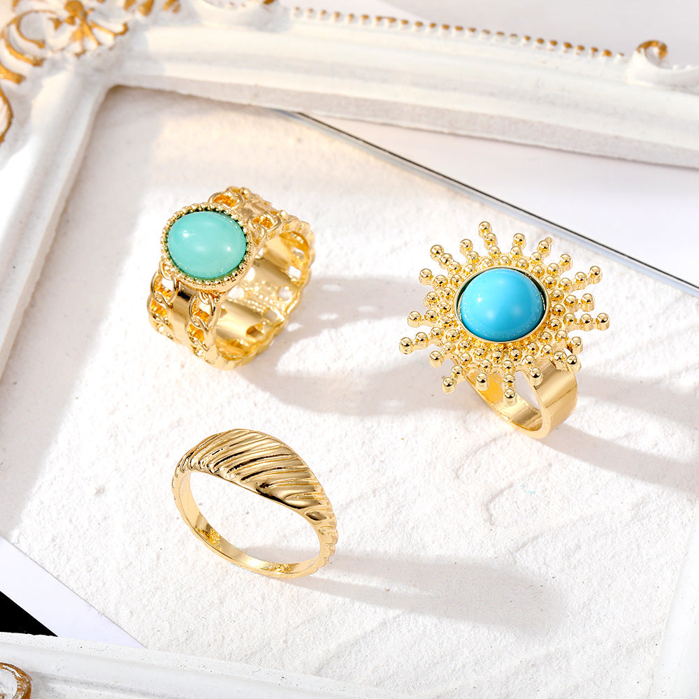 French Retro Style Emerald Metal Ring Set Niche High-end Irregular Ring Ring Ring Wholesale - view 4