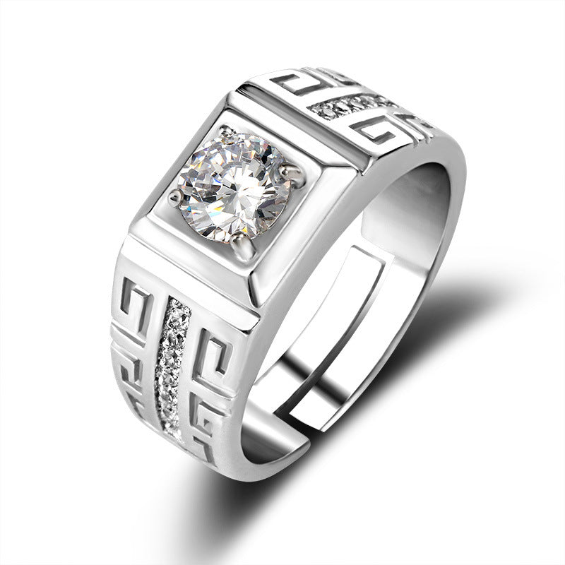 Couple Ring Female Diamond Ring Simulation Zircon Open Wedding Ring Fast Hand Domineering Live Broadcast  Wholesale Men's Ring - front view