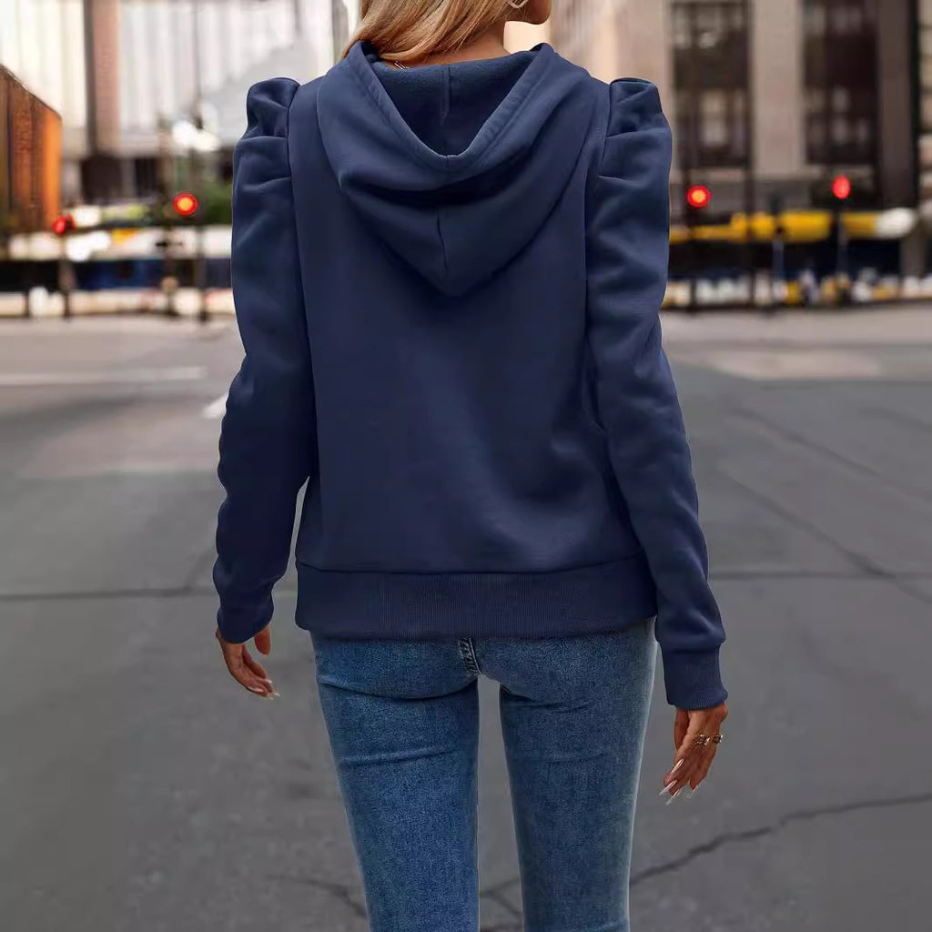 Autumn And Winter New Fashion  Collar Hooded Solid Color Long Sleeve Casual T Women's Top Sweater - view 4