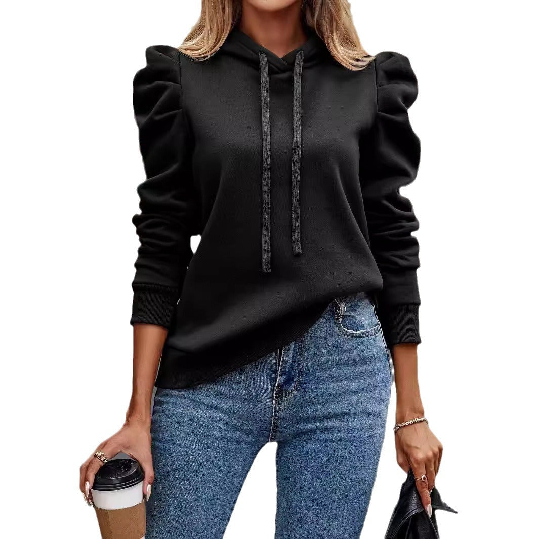 Autumn And Winter New Fashion  Collar Hooded Solid Color Long Sleeve Casual T Women's Top Sweater - view 5