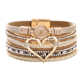 Fashion  Bracelet Female Bohemian Love Rhinestone Magnetic Bracelet PU Artificial Leather Soft Bracelet - front view