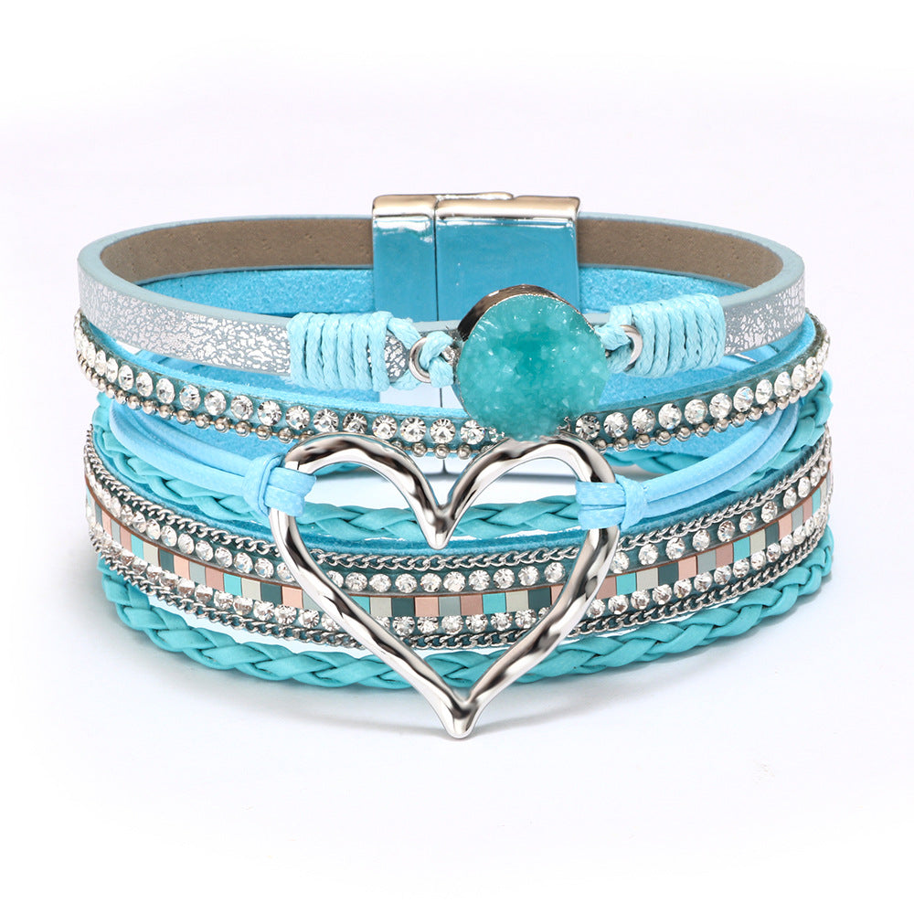 Fashion  Bracelet Female Bohemian Love Rhinestone Magnetic Bracelet PU Artificial Leather Soft Bracelet - view 3