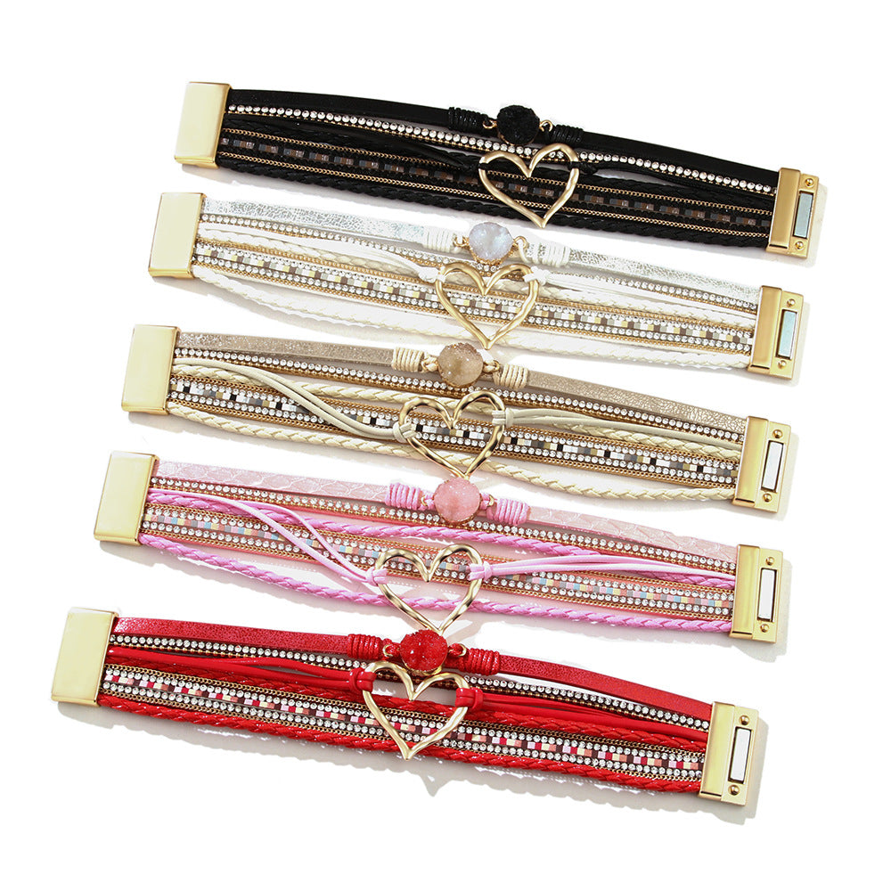 Fashion  Bracelet Female Bohemian Love Rhinestone Magnetic Bracelet PU Artificial Leather Soft Bracelet - view 4