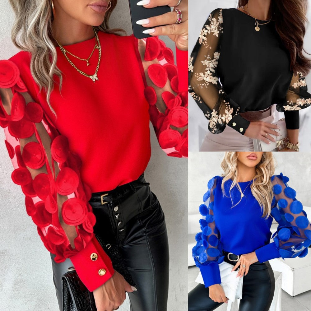 Wholesale Women's Elegant Solid Color Long Sleeve Blouses - front view