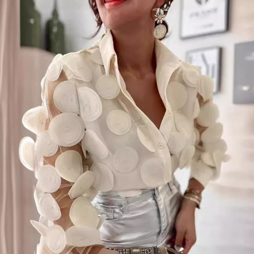 Wholesale Women's Elegant Sexy Flower Long Sleeve Blouses - view 2
