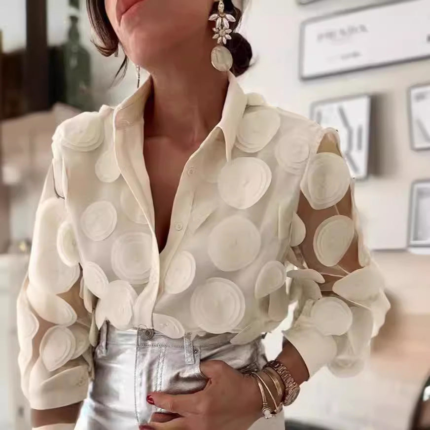 Wholesale Women's Elegant Sexy Flower Long Sleeve Blouses - front view