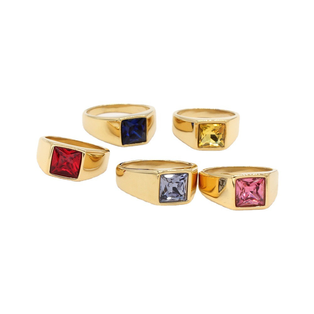 Retro Geometric Titanium Steel Men's Rings - front view