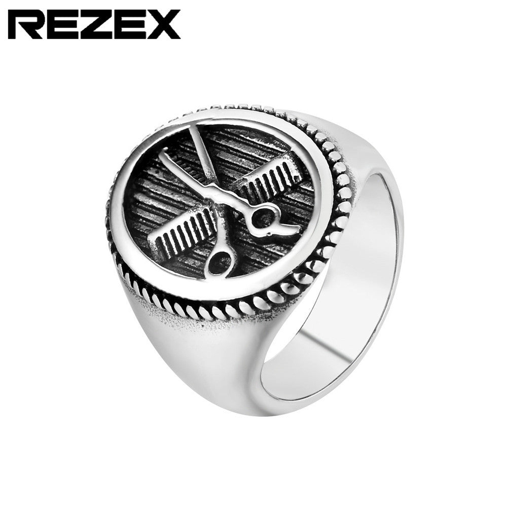 Retro Scissors Titanium Steel Men's Rings - front view