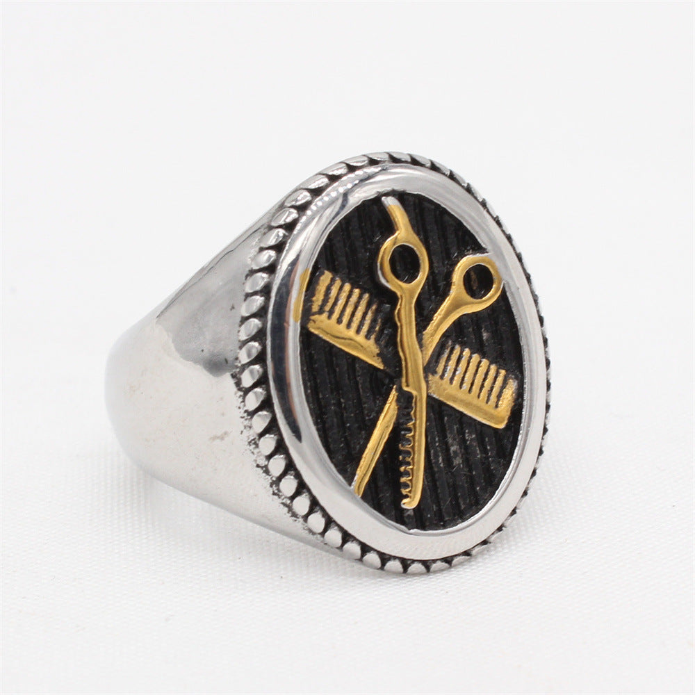 Retro Scissors Titanium Steel Men's Rings - view 3