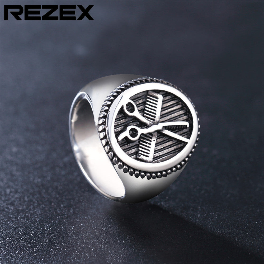 Retro Scissors Titanium Steel Men's Rings - view 2