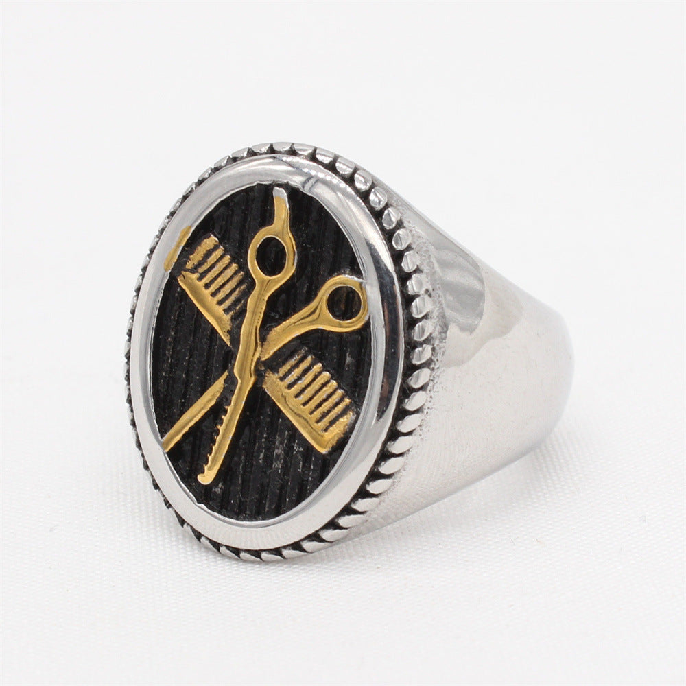 Retro Scissors Titanium Steel Men's Rings - view 4