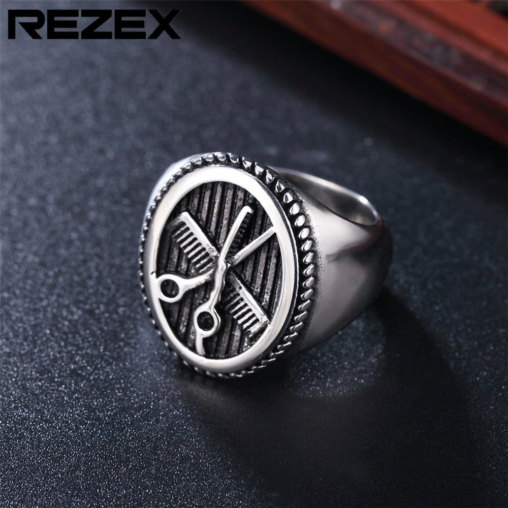 Retro Scissors Titanium Steel Men's Rings - view 5