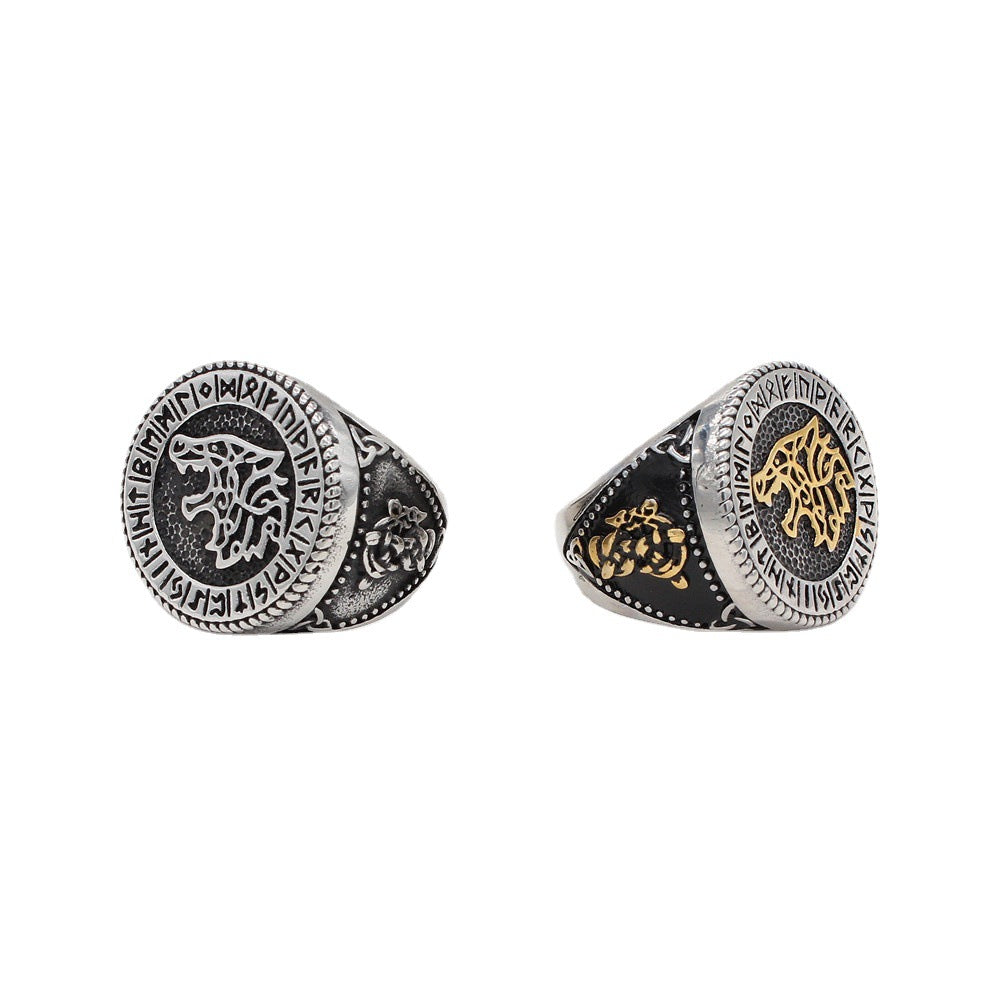 Retro Wolf Titanium Steel Men's Rings - front view