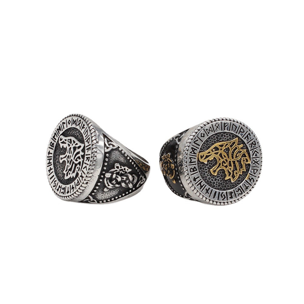 Retro Wolf Titanium Steel Men's Rings - view 3