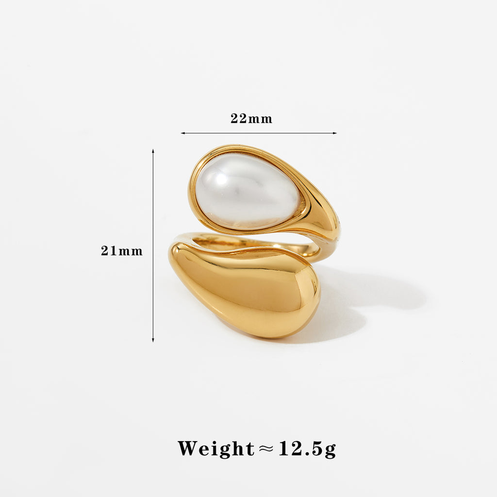 Real Gold Plated 304 Stainless Steel Ion Plating (IP) Pearl Tiger Eye Geometric Waterproof Non Tarnish Simple Style Open Rings For Women's - view 2