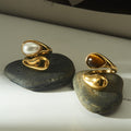 Real Gold Plated 304 Stainless Steel Ion Plating (IP) Pearl Tiger Eye Geometric Waterproof Non Tarnish Simple Style Open Rings For Women's - front view