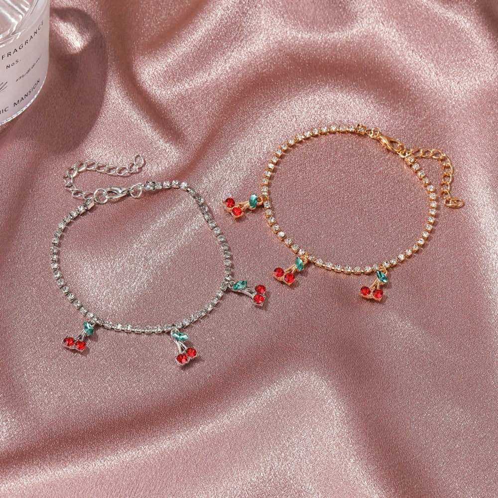New Rhinestone Cherry Anklet Women's Beach Leisure Fruit Pendant Anklet   Tennis Chain Anklet - view 2