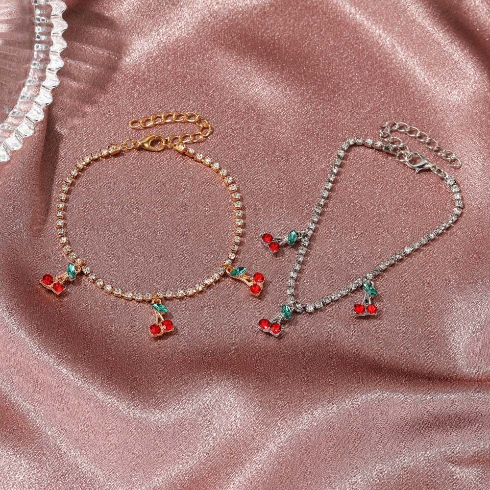 New Rhinestone Cherry Anklet Women's Beach Leisure Fruit Pendant Anklet   Tennis Chain Anklet - view 3