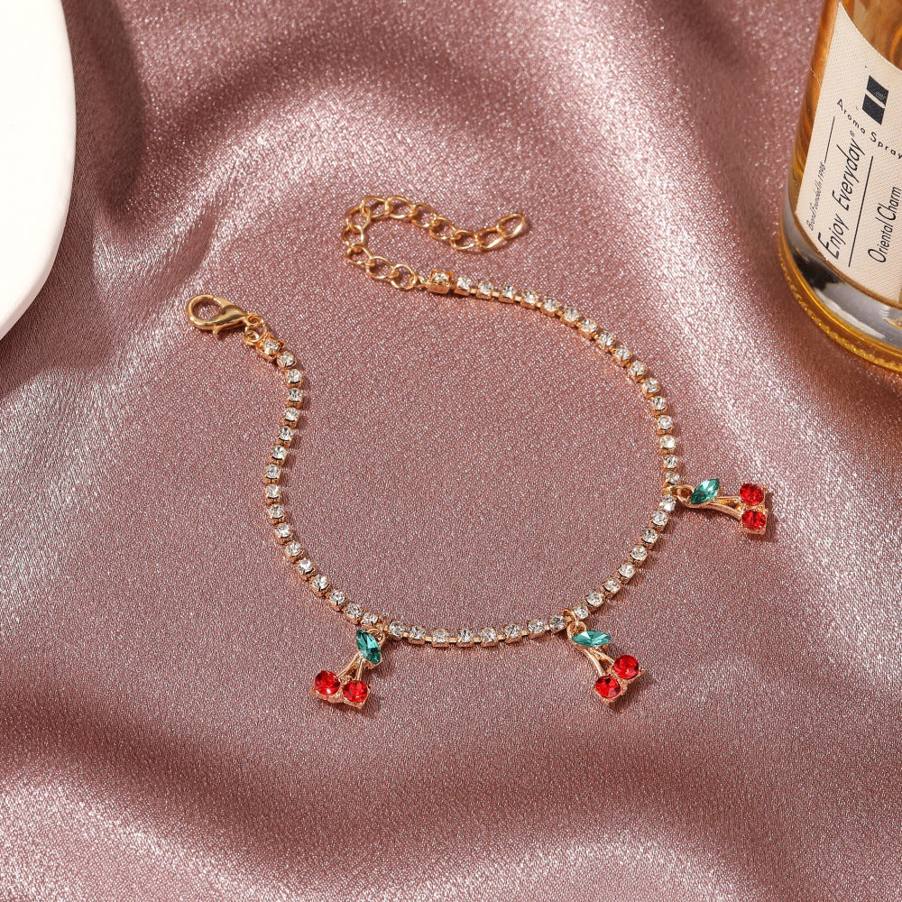 New Rhinestone Cherry Anklet Women's Beach Leisure Fruit Pendant Anklet   Tennis Chain Anklet - view 4