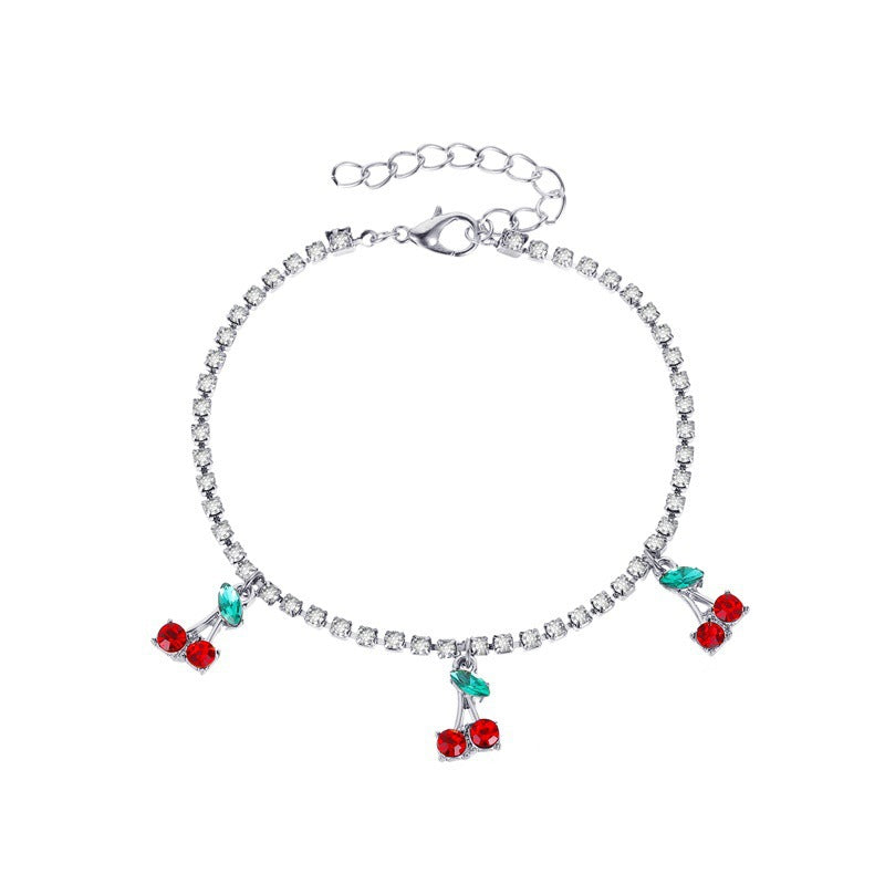 New Rhinestone Cherry Anklet Women's Beach Leisure Fruit Pendant Anklet   Tennis Chain Anklet - view 5