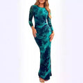 Autumn New Long Sleeve Floral Print Tight Pleated Sexy Women Dress - front view